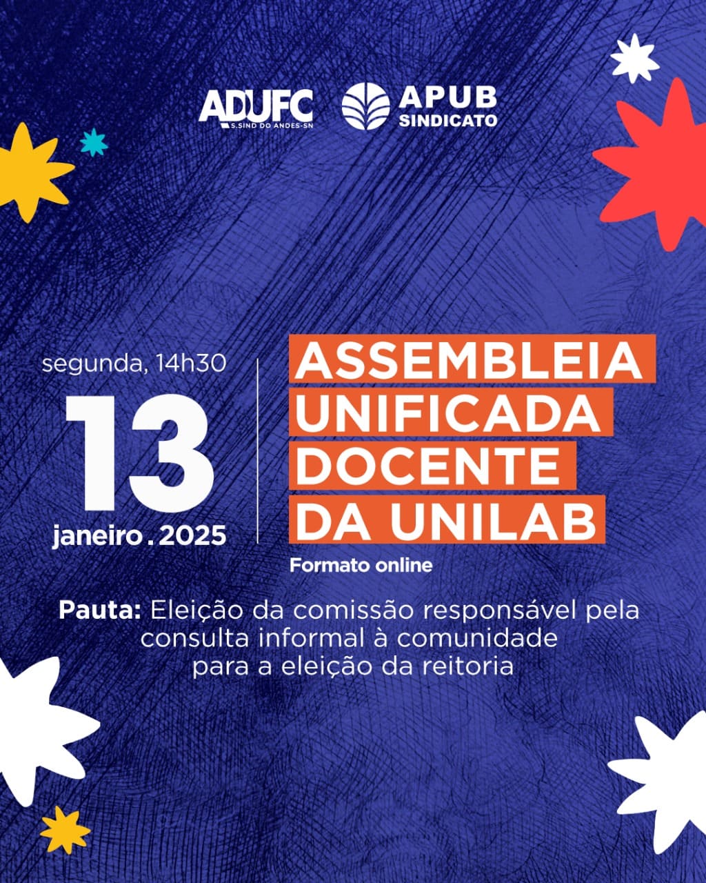 DEMOCRACIA UNIVERSITÁRIA — ADUFC e APUB convocam Assembleia Unificada Docente na UNILAB